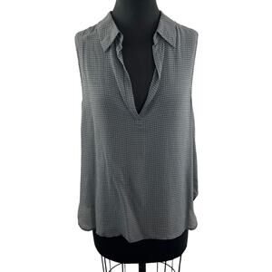 L'Agence Gray Black Blouse Checked V-Neck Collar Sleeveless Classic Pullover L?